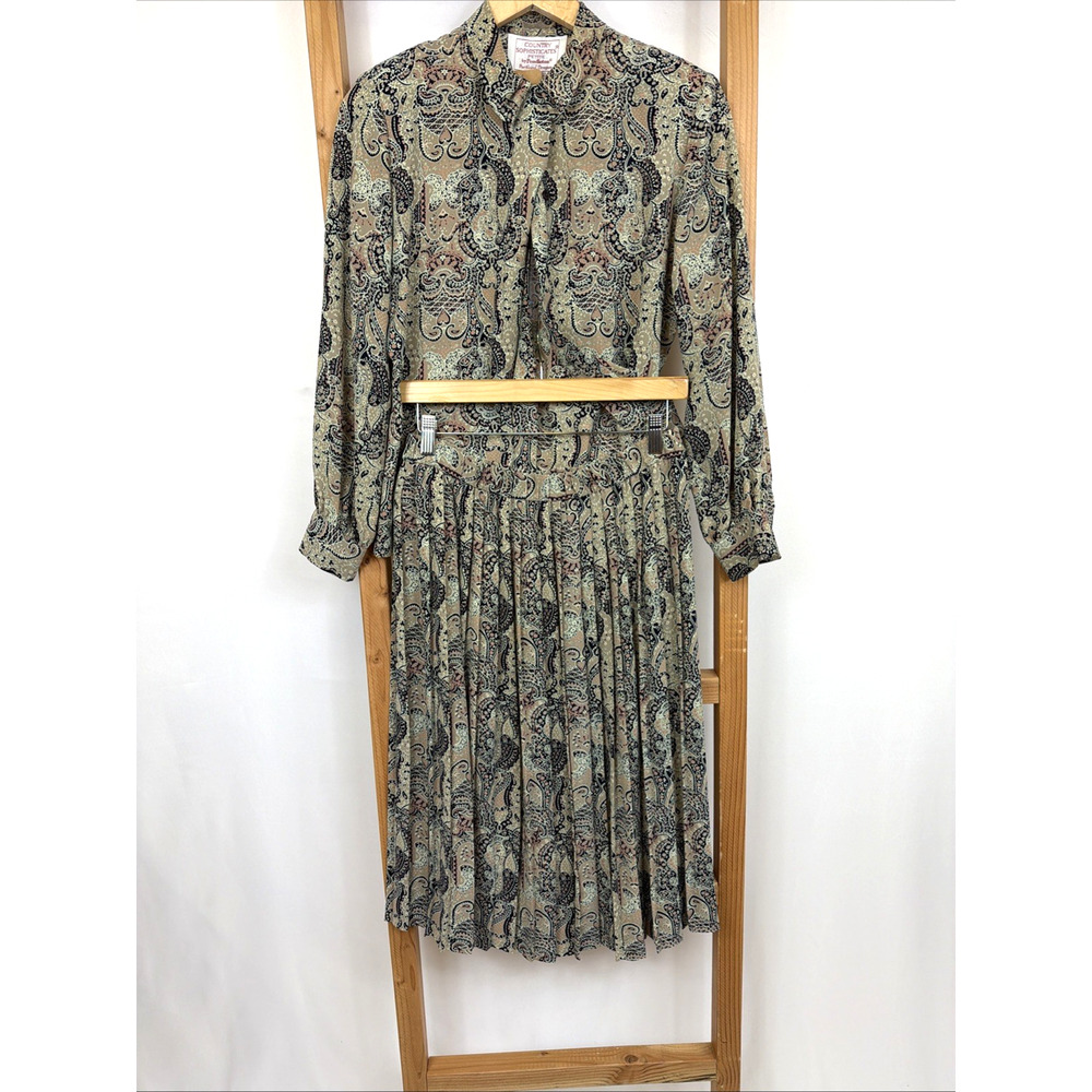 Pendleton Multicolor Pattern Pleated Skirt Button Up Top Skirt Set Size SMALL - Picture 2 of 7